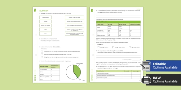 ks3 nutrition worksheets science homework beyond science