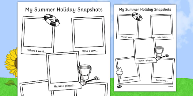 summer holiday writing frame printable paper with pictures