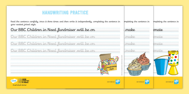 FREE! - KS2 BBC Children in Need Continuous Cursive Handwriting Practice