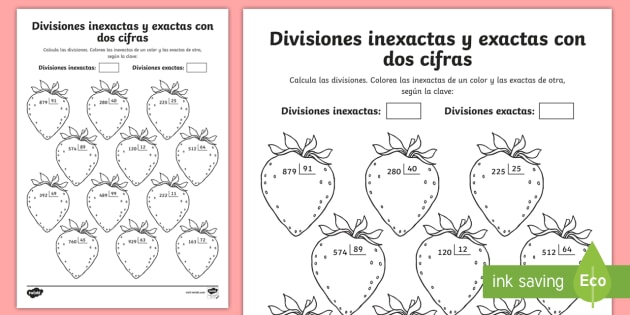 Ficha de actividad: Colorear por divisiones inexactas y exactas con dos  cifras