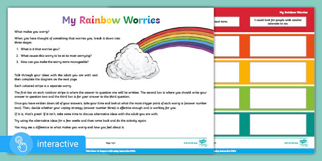 Interactive Pdf My Rainbow Worries Worksheet