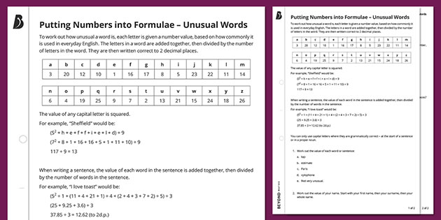 Putting Numbers Into Formulae Unusual Words Ks3 Maths