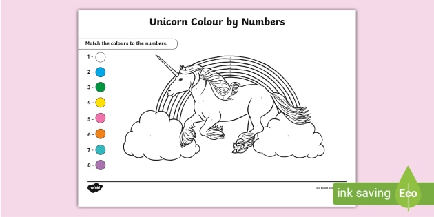 free unicorn colour by number worksheet twinkl