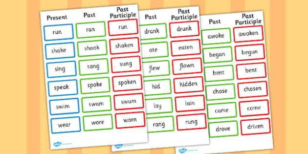 Present Past And Past Participle Chart Pdf