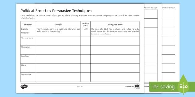 KS2 Persuasive Writing Techniques Analysis Worksheet Sheet