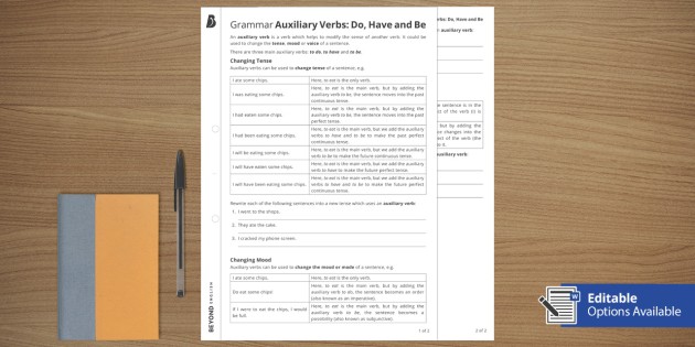 auxiliary verbs worksheet ks3 spag beyond english