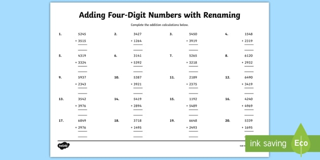 adding-four-digit-numbers-with-renaming-worksheet