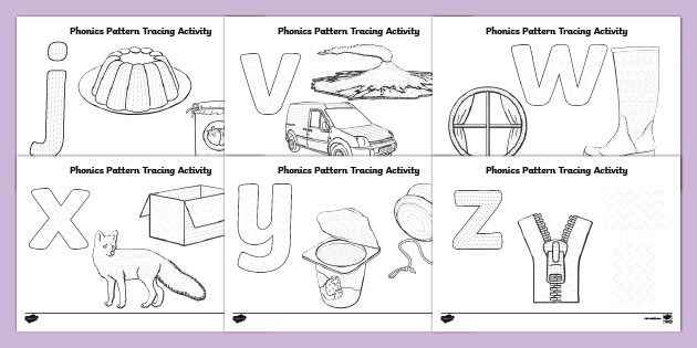 J V W X Y Z Phase 3 Phonics Pattern Tracing Activity