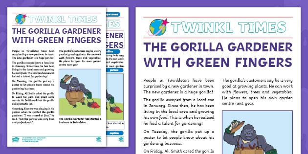 The Gorilla Gardener Newspaper Report Example