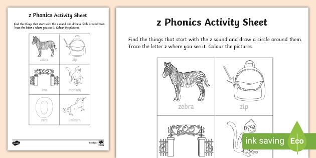z phonics worksheet easy to download and print out