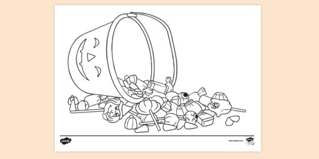 FREE! - Bucket Of Trick Or Treat Sweets Colouring Sheet