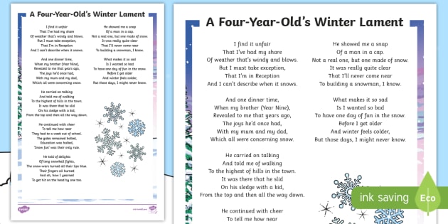 KS2 A Four-Year-Old's Winter Lament Poem (Teacher-Made)