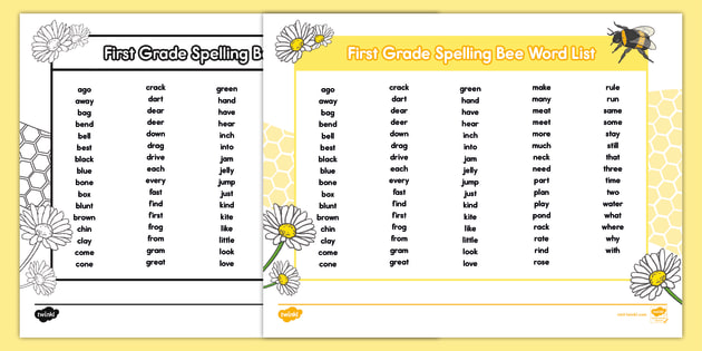 1st Grade Spelling Bee Words List