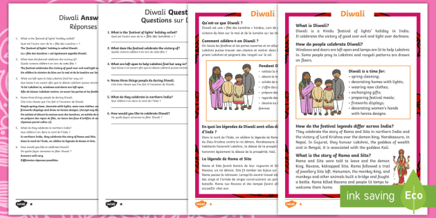 Diwali Differentiated Reading Comprehension Activity English/French