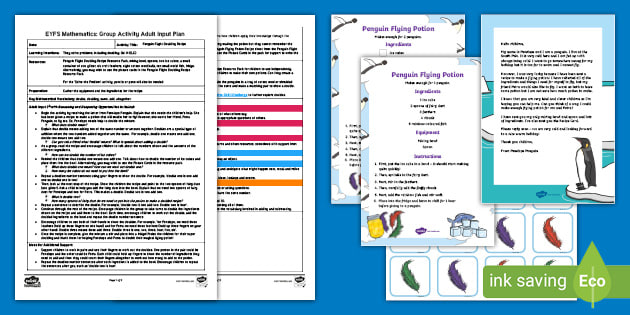 EYFS Maths: Penguin Flight Doubling Recipe Group Activity Adult Input ...