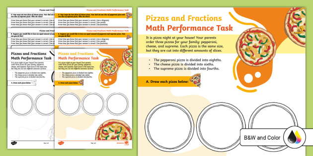 Fourth Grade Pizzas and Fractions Math Performance Task