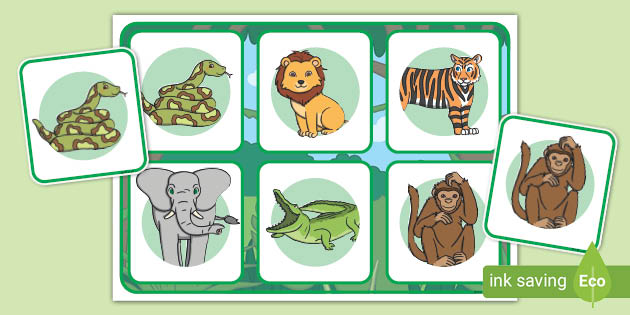 Jungle Animal Themed Matching Cards And Board Teacher Made