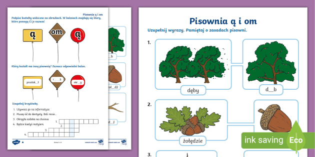 Ortografia Klasa 5 Karty Pracy Pisownia ą i om | Karty pracy | Ortografia | Język polski