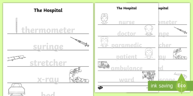 The Hospital Aistear Trace The Words Worksheet