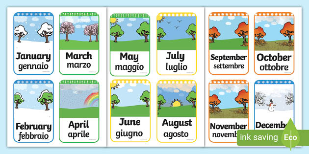 Months Of The Year Flashcards Italian English Months Of The Year Flashcards