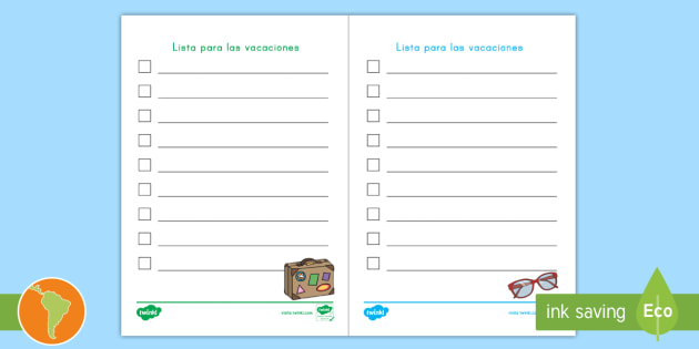 Pautas: Lista de vacaciones (Teacher-Made)