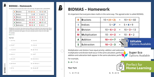 bidmas homework ks3 maths beyond teacher made