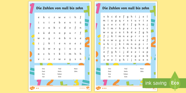 german numbers 1 10 numbers 0 to 10 word search german