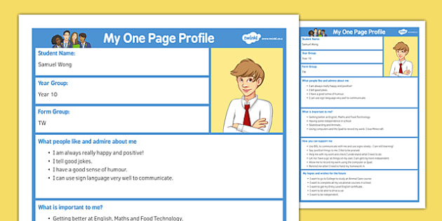 One page profile template Teaching Resources