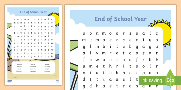 End of School Year Word Search - ROI, English, School Year ...