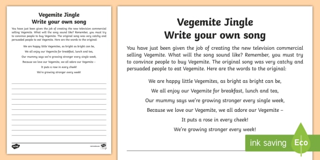 Vic Rewrite The Vegemite Song Worksheet Teacher Made We're happy little vegemites, as bright as bright can be. twinkl