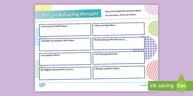 i am an amazing person confidence and self esteem worksheet