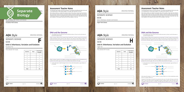 AQA GCSE Inheritance, Variation and Evolution Assessment Pack (Separate Science)