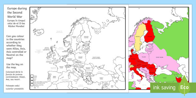 Second World War Coloring Map English/Romanian - Second World War Coloring  Map