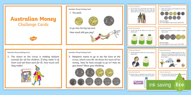 australian money challenges counting money task cards