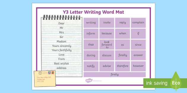 Year 3 Letter Writing Word Mat Primary Resources