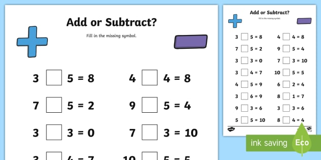 Addition and Subtraction Worksheet (l'insegnante ha fatto)