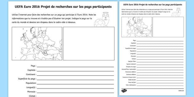 UEFA Euro 2016 Country Research French Worksheet / Worksheet