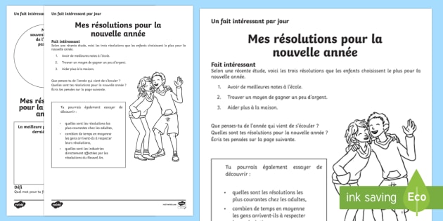 Feuille D Activite Mes Bonnes Resolutions Pour La Nouvelle Annee