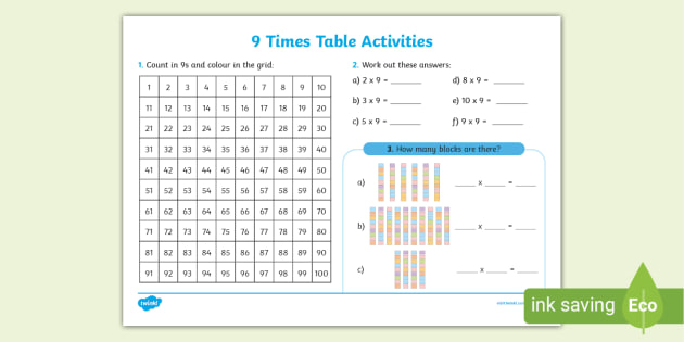 9 Times Table Worksheet KS2 Primary Resources