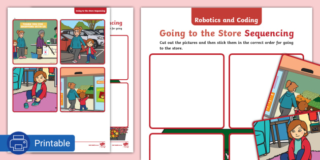 Grade R Robotics and Coding - Term 1 - Coding - Sequencing Worksheet: Going to the Store. CAPS Aligned)