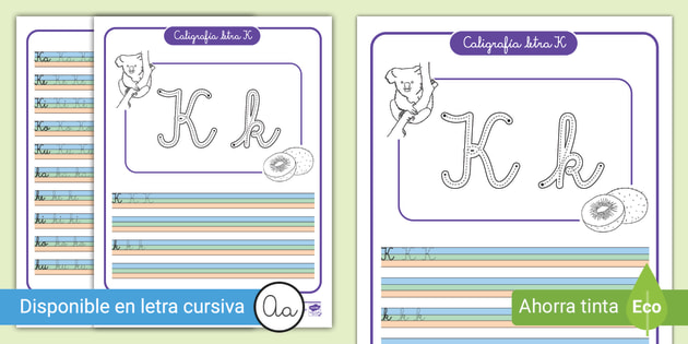Jogo educativo para prática de caligrafia infantil com letras minúsculas k  para planilha imprimível de kiwi