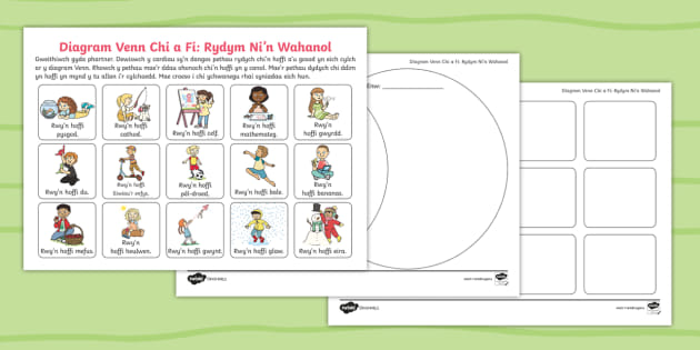 FREE! - Taflen Weithgaredd Didoli Gan Ddefnyddio Diagram Venn: Rydym Ni'n