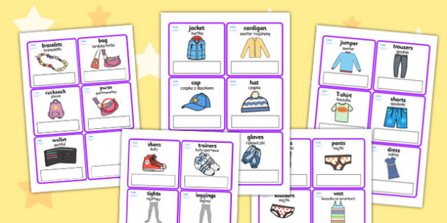 Clothes Editable Cards with English Polish Translation - polish