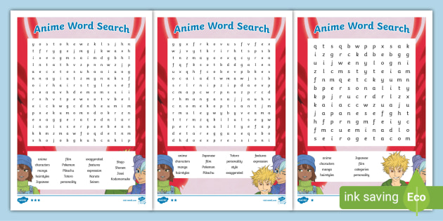 Anime Differentiated Word Search - Twinkl