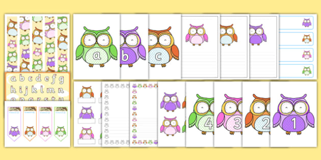 Cute Owl Rainbow Themed Classroom Display And Stationery Pack