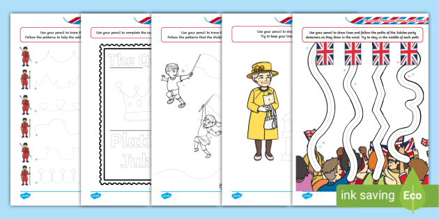 Kindergarten The Queen's Platinum Jubilee Pencil Control Activity Sheets