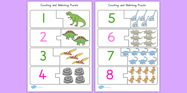 Dinosaur Themed Counting Matching Puzzle - ESL Counting Resources