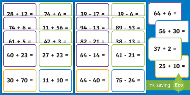 Simple Addition and Subtraction Calculations within 100 Flashcards