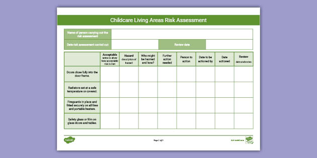 Printable Risk Assessment Template Childcare