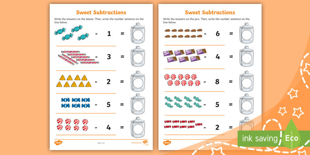 👉 Sweet Subtractions Worksheet (Ages 5 - 6) - Parents - Maths